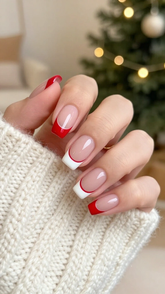 Negative Space Red and White French Tips