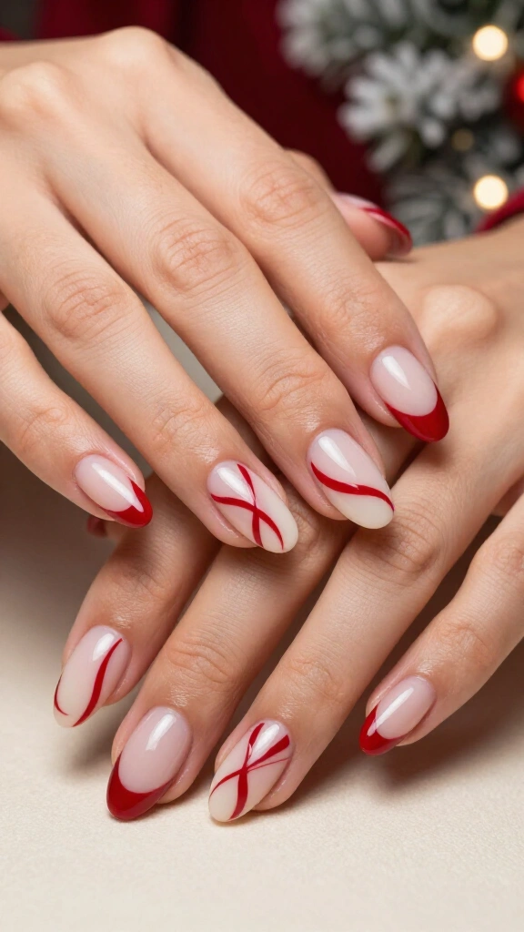 Abstract Red Swirls on Milky White Base