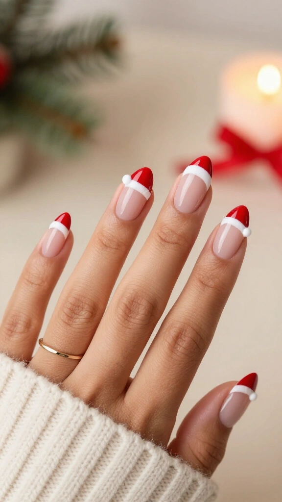 Santa Hat Micro French Tips