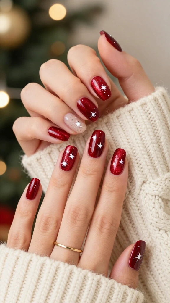 Velvet Red with Crisp White Starbursts