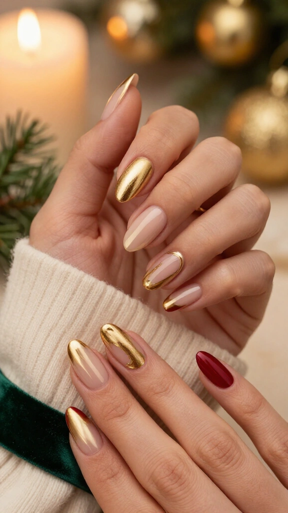 Gold reverse French manicure