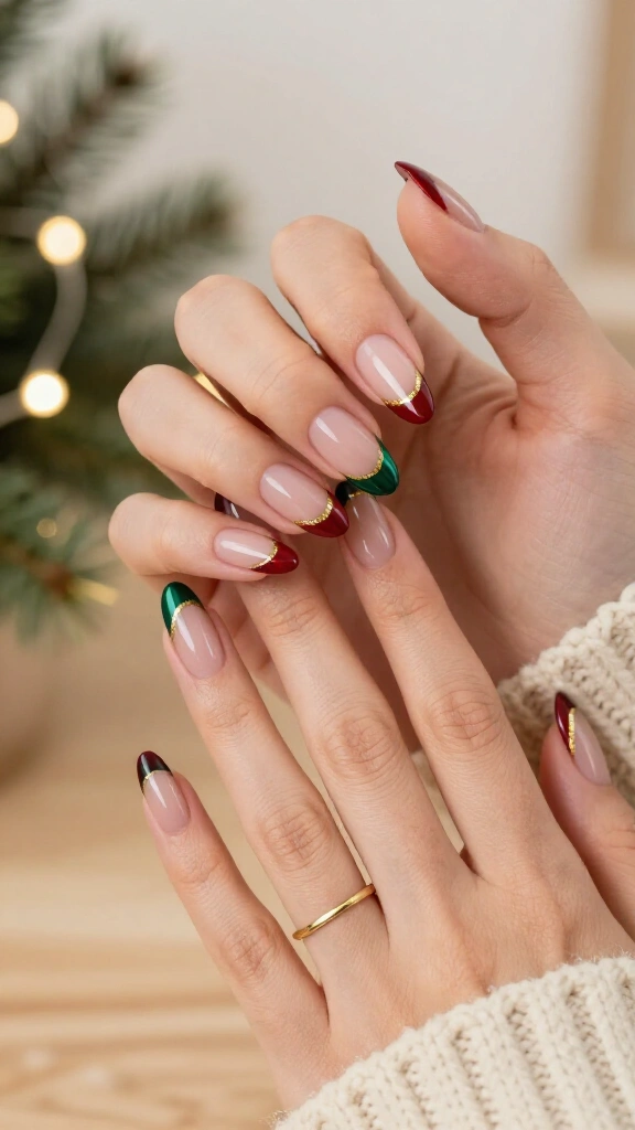 Red and green split French tips