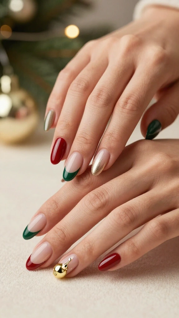 French tips with mini ornaments