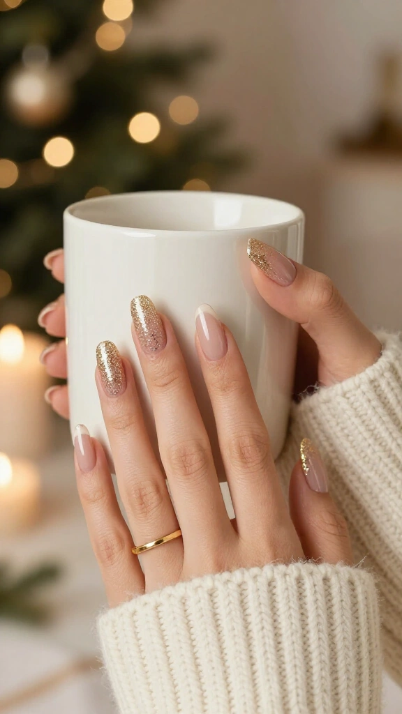 Champagne glitter French nails