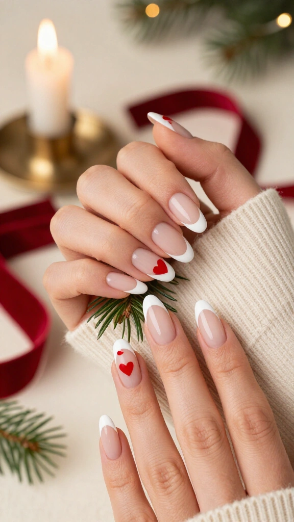 French tips with red hearts