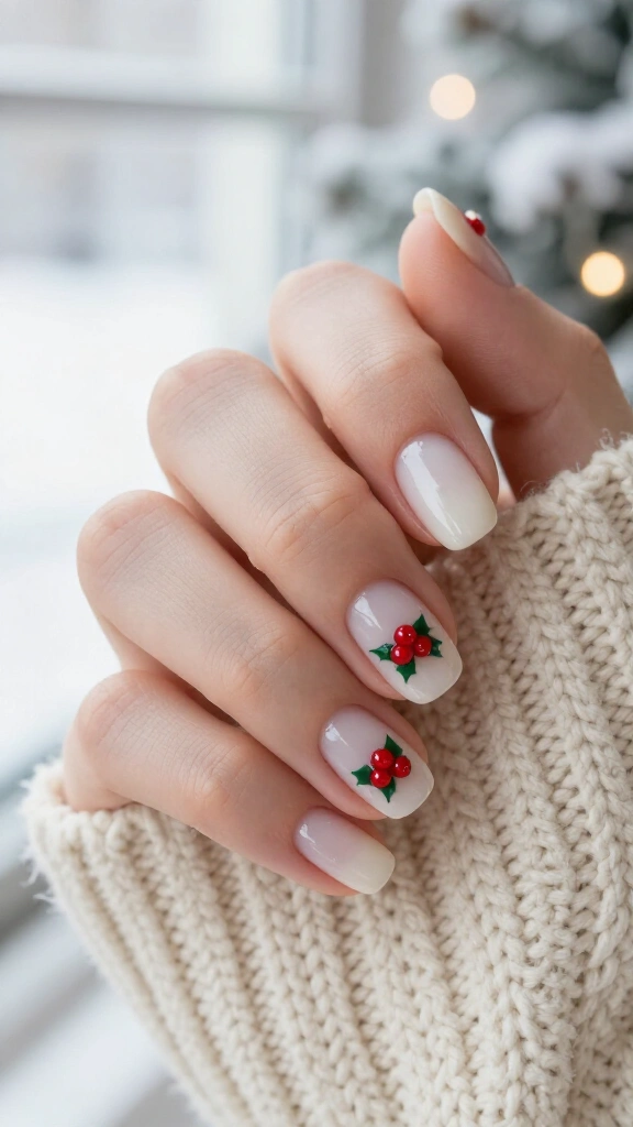 Dainty Holly Berry Clusters on Milky White