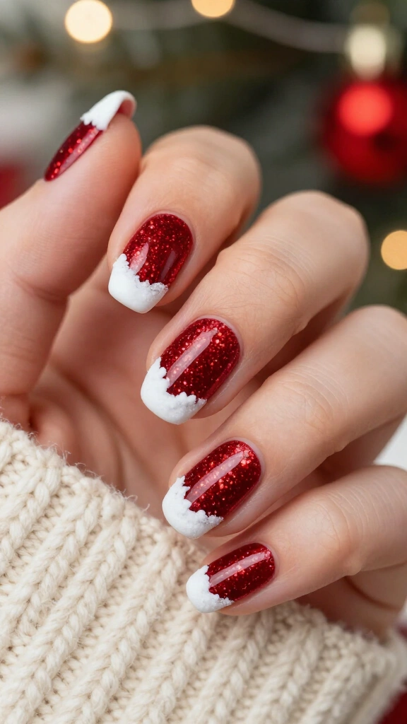 Sparkling Ruby Base with Dripping White Snow Tips