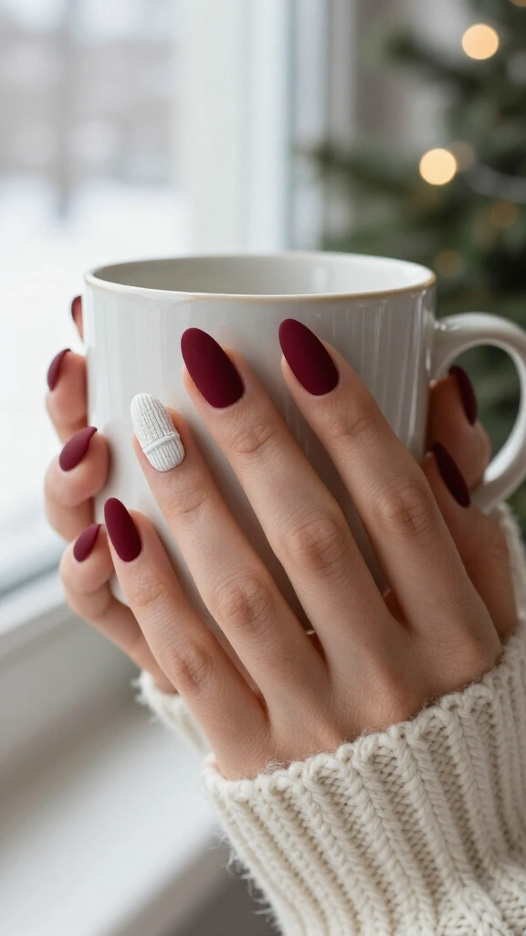 Matte Wine Red with 3D White Cable Knit