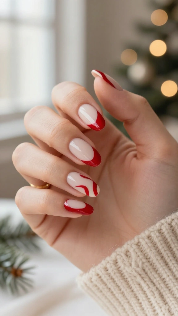 Abstract Crimson Waves on Creamy Nude