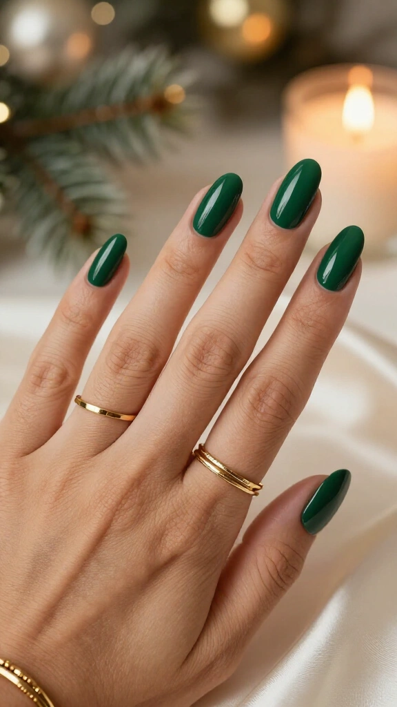 Glossy evergreen almond nails