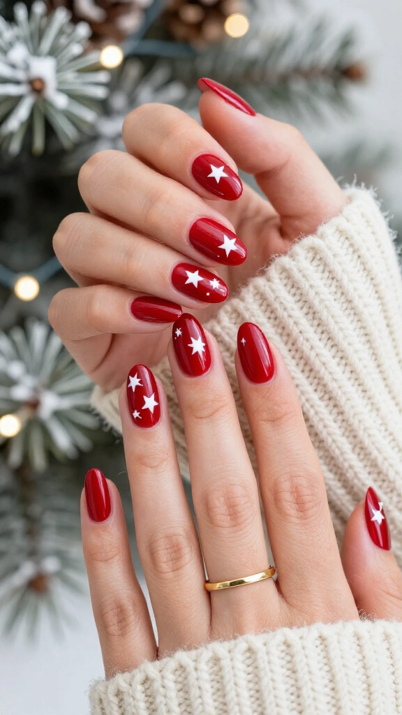 Floating White Stars on Glossy Scarlet Gel