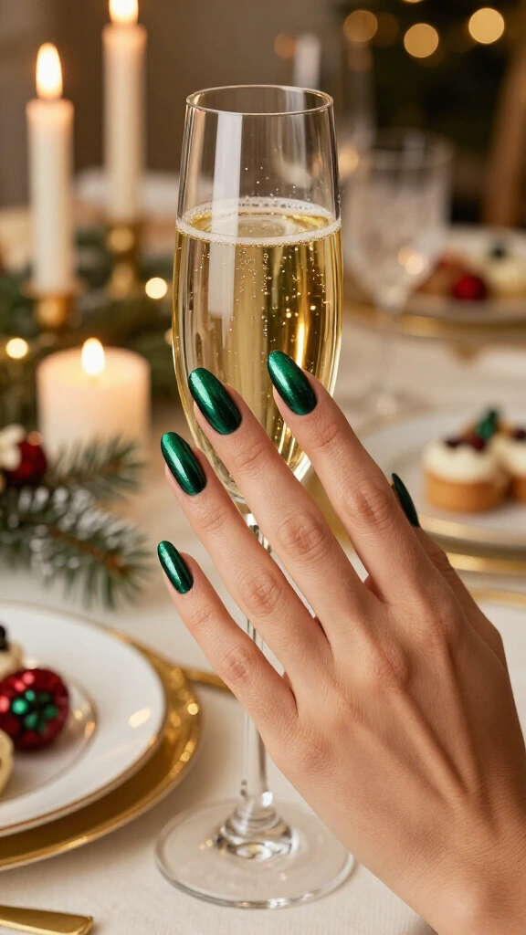 Emerald chrome Christmas nails