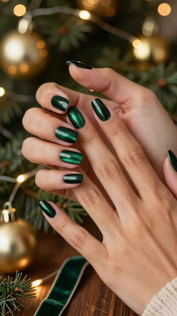 Velvet dark green nails