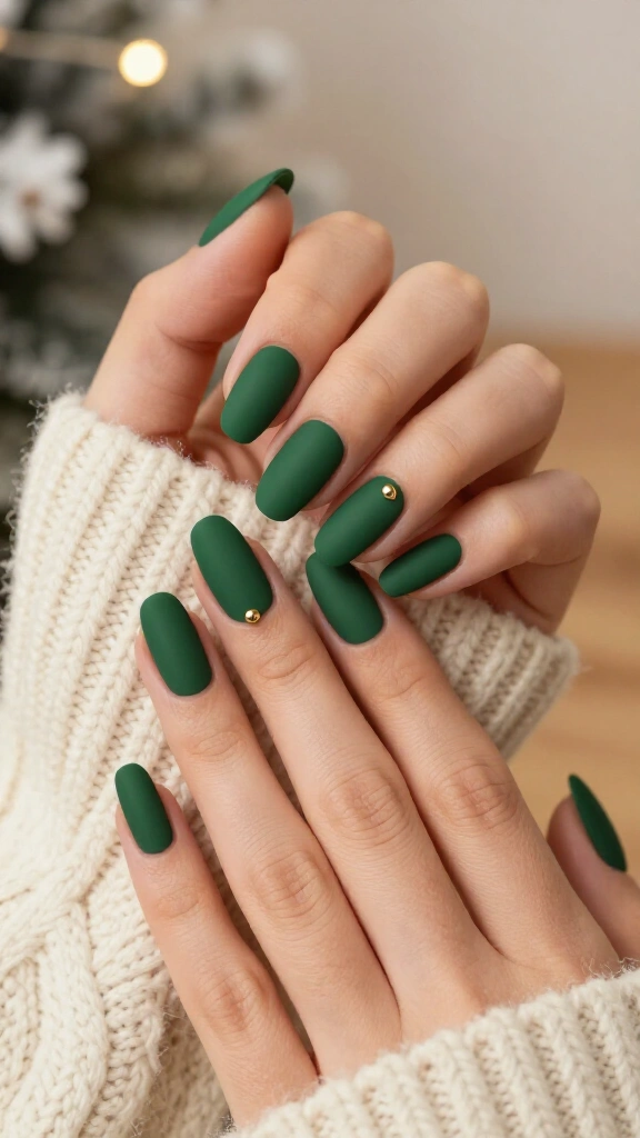 Matte pine green Christmas nails