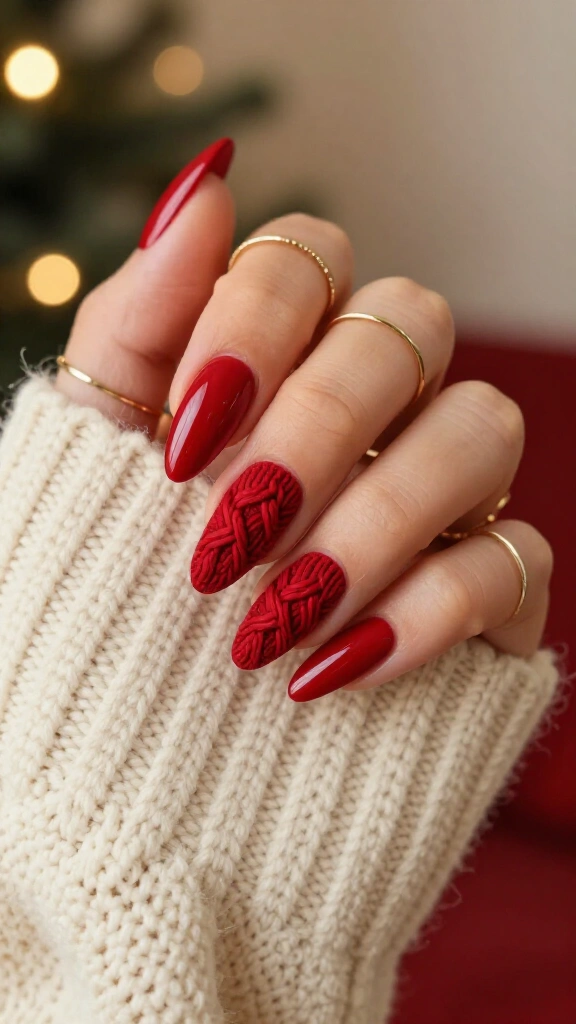 Crimson 3D Cable Knit Sweaters