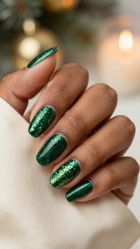 Green glitter gradient nails