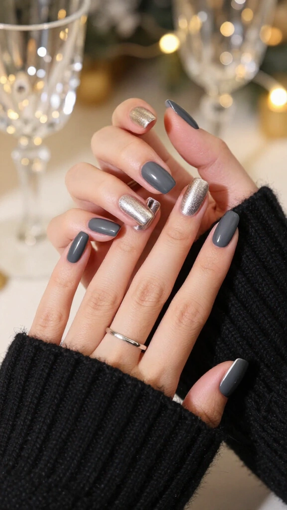 Matte Charcoal with Glossy French Tips