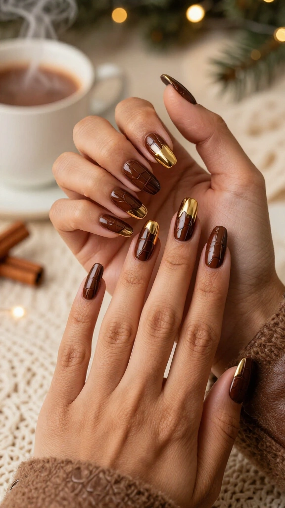 Hot Cocoa Brown Croc with Gold Chrome Tips