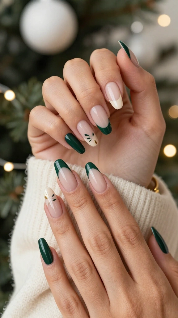 Dark green and nude negative space nails