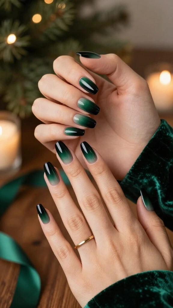 Dark green ombre nails