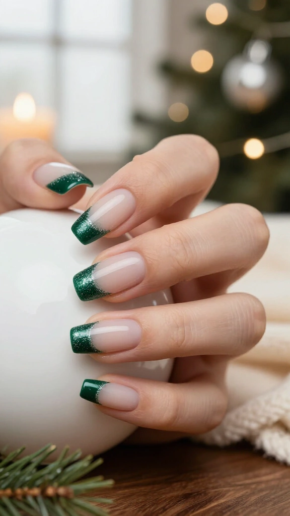 Frosted Emerald French Tips