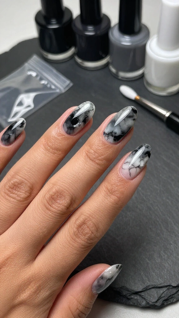 Smokey Quartz Marble Nails