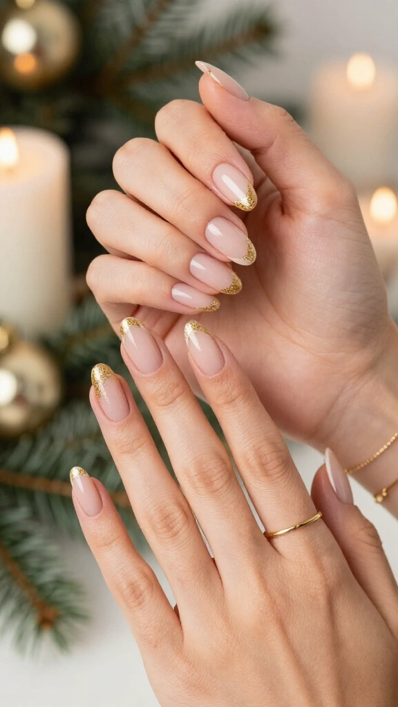 Gold glitter French tips