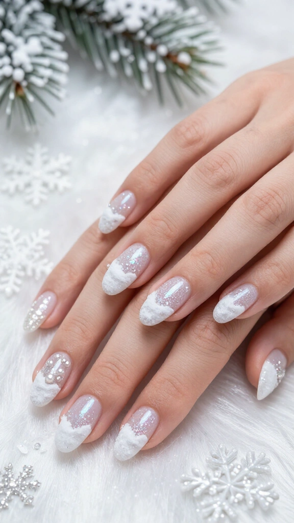 White glitter snowdrift nails