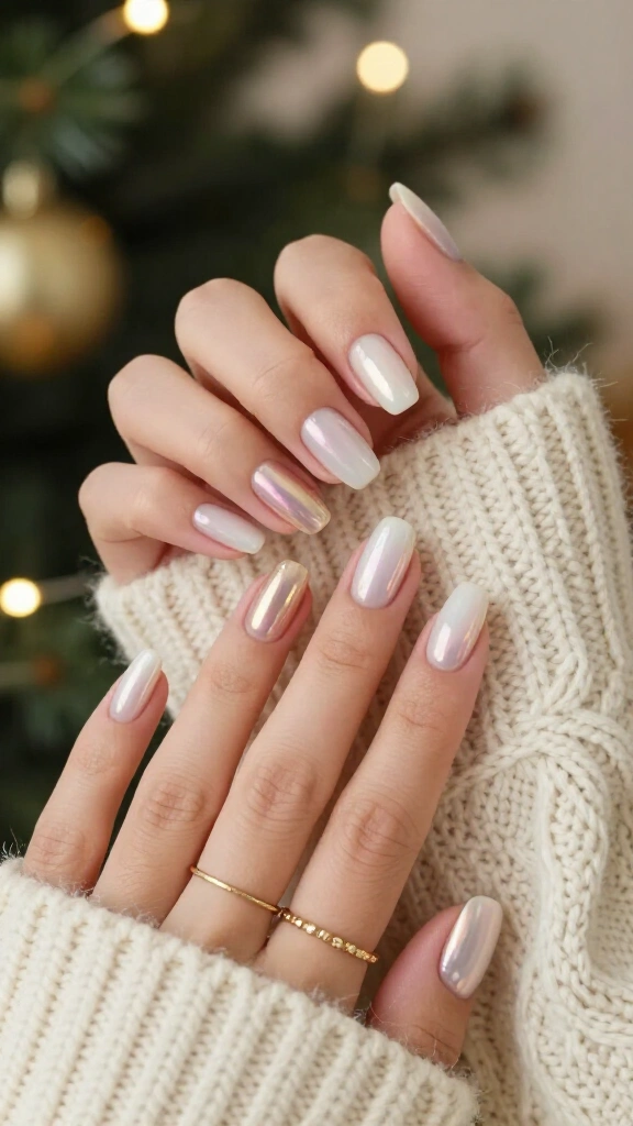 Iridescent pearl Christmas nails