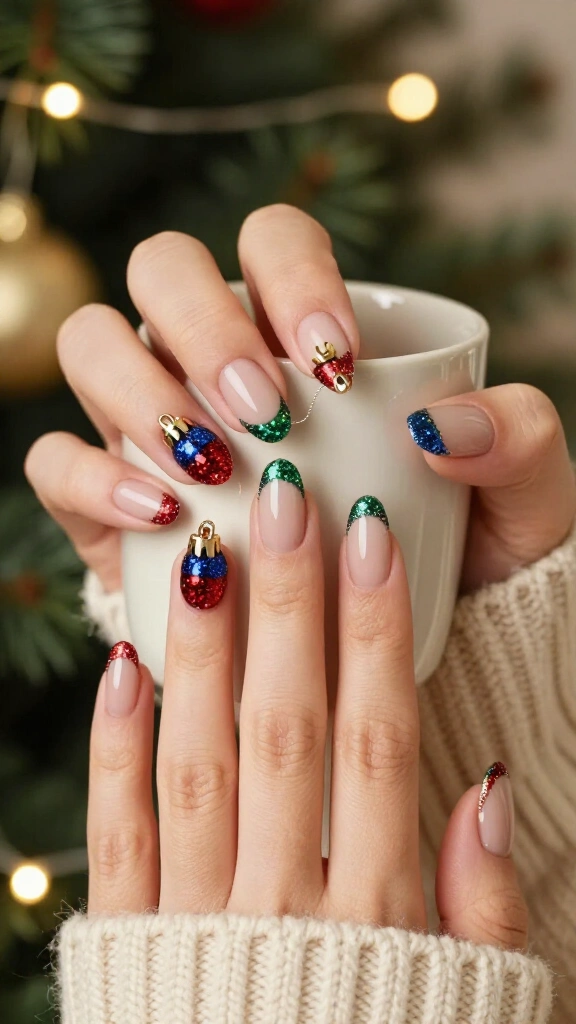 Glitter ornament accent nails