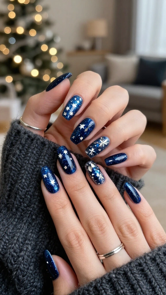 Midnight blue glitter nails