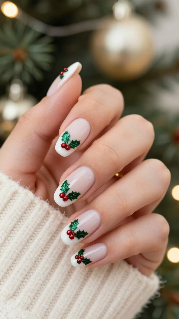 Glittery holly berry nails