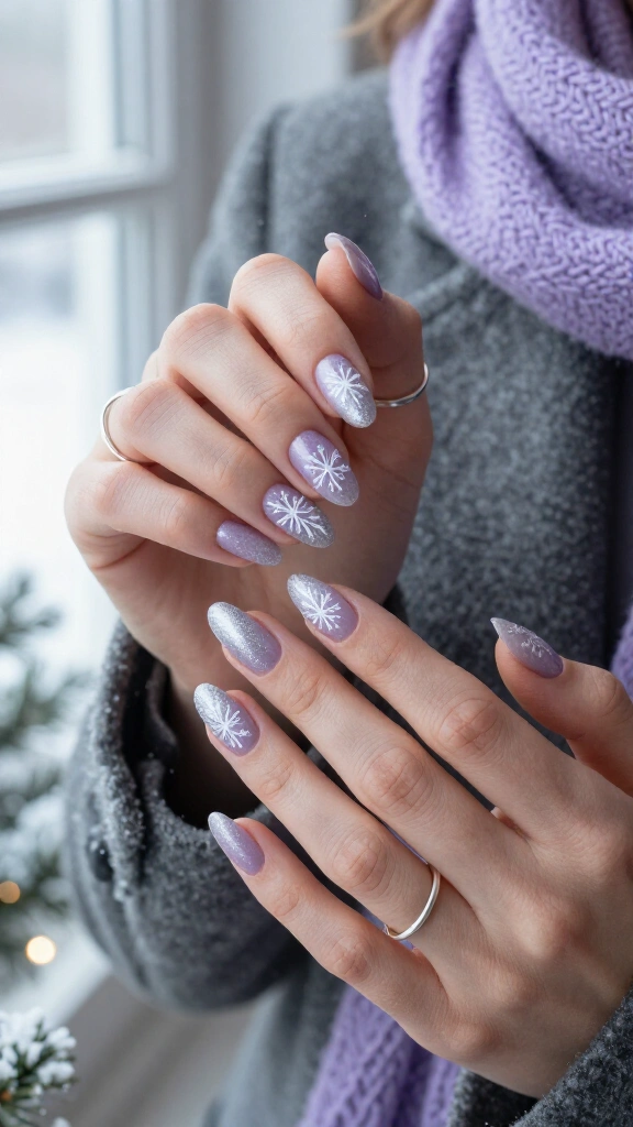 Frosted lavender glitter nails