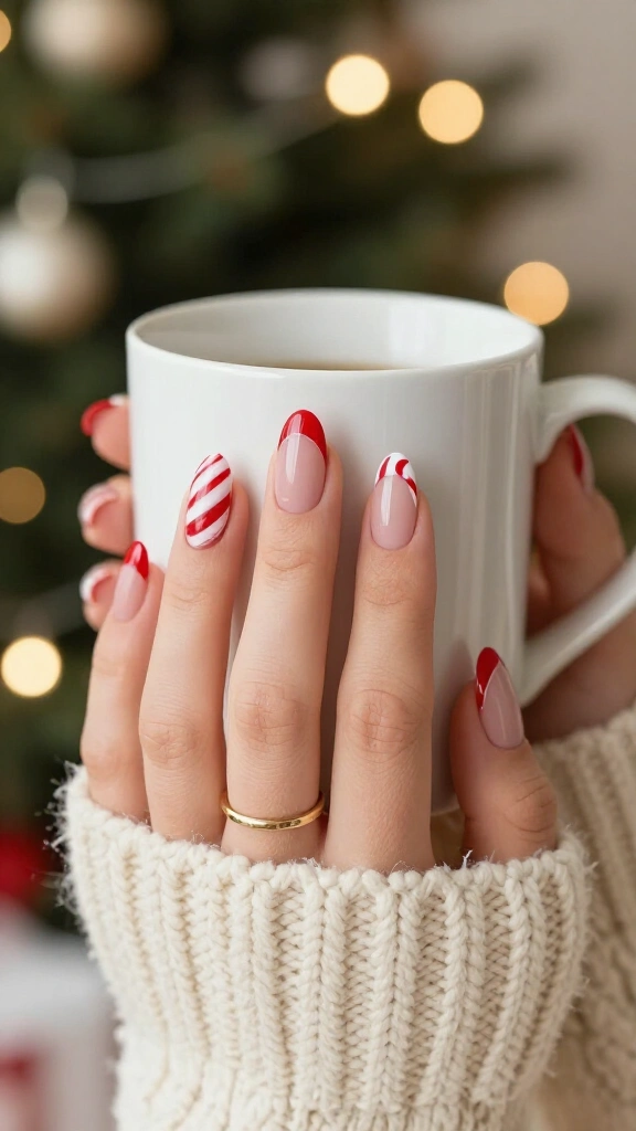 Candy Cane Swirl French Tips