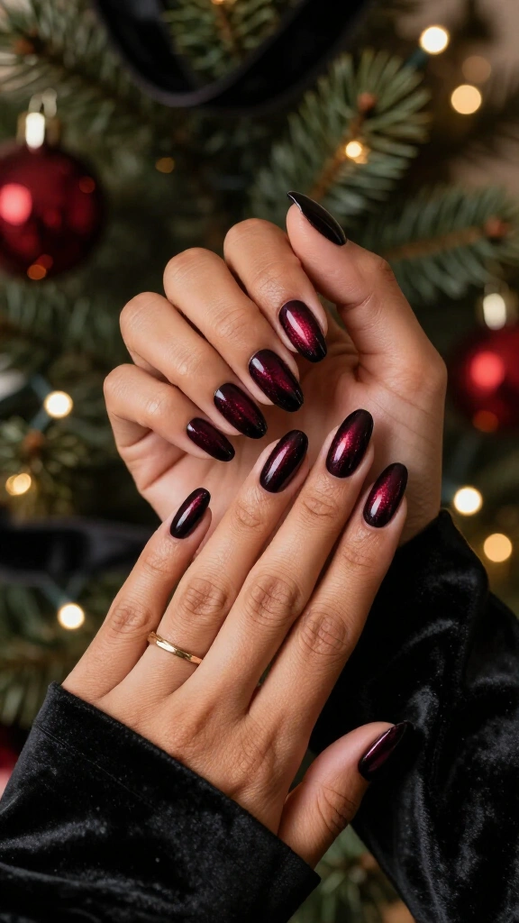 Black cherry velvet nails