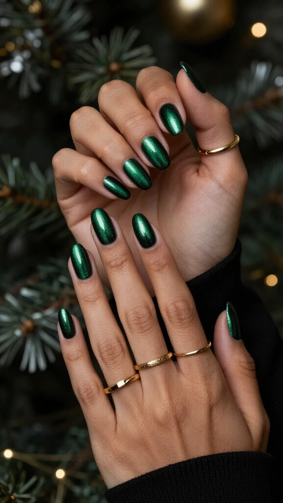 Deep emerald chrome nails