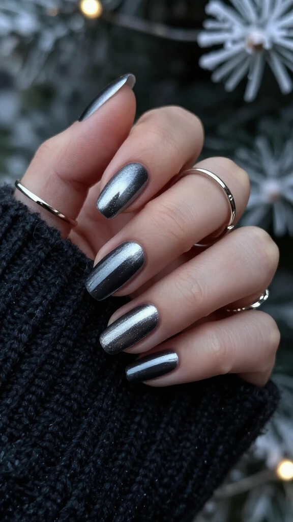 Smoky charcoal chrome nails