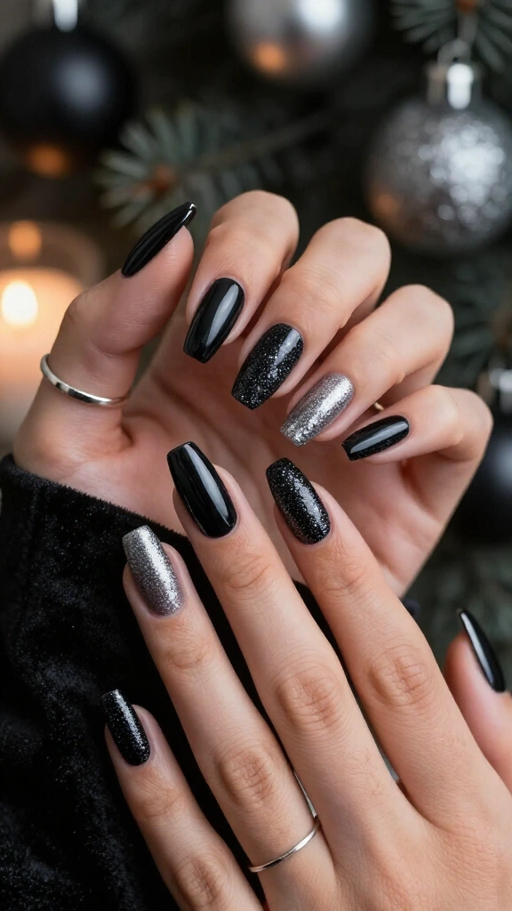 Black glitter gradient nails