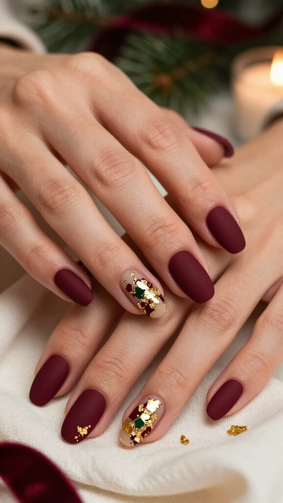 Matte Merlot with Gold Foil Flakes