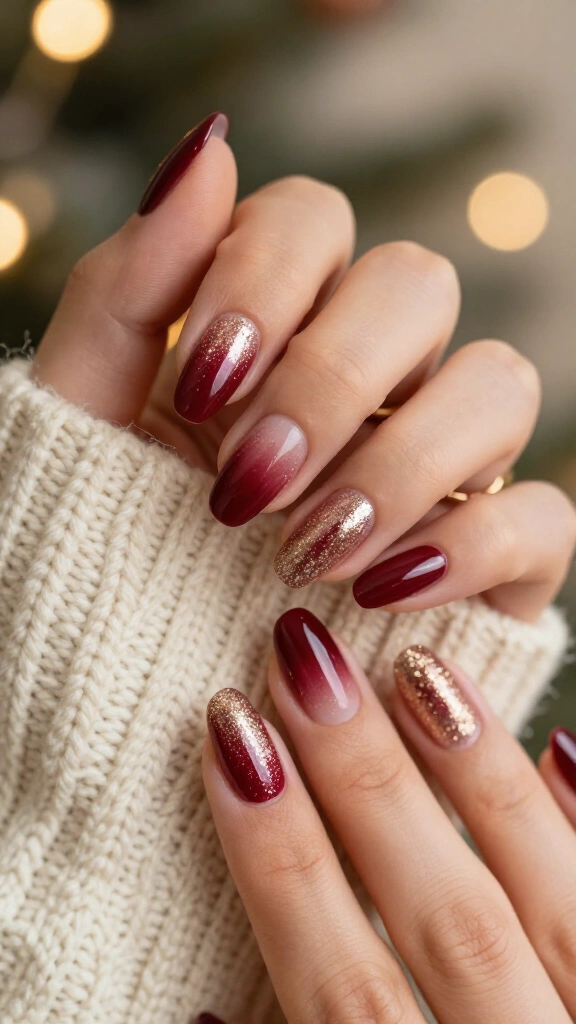 Oxblood and Fine Gold Glitter Ombré