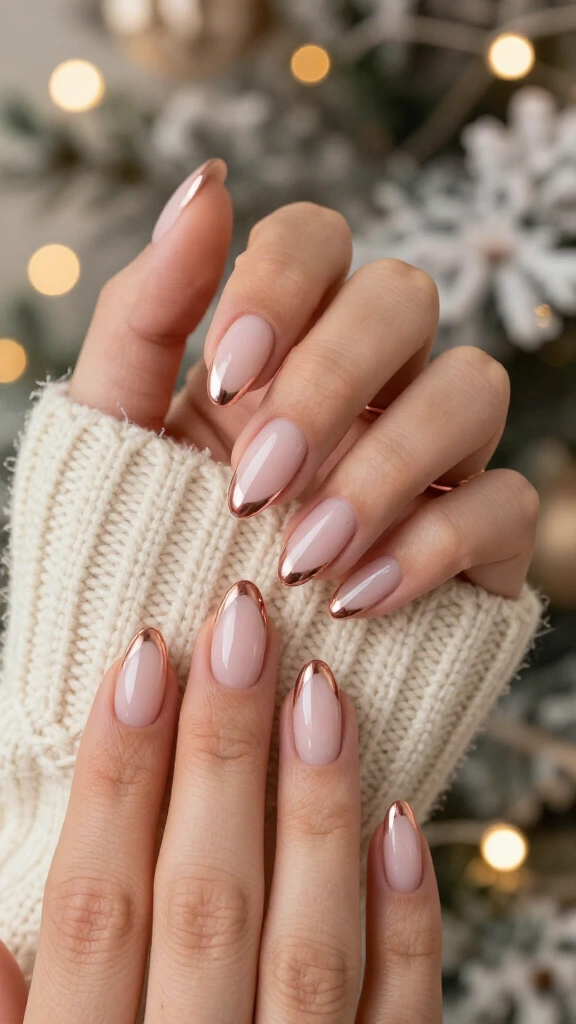 Soft Rose Gold Chrome French