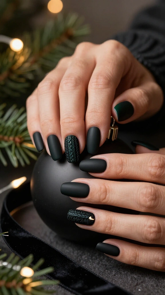 Black sweater texture nails