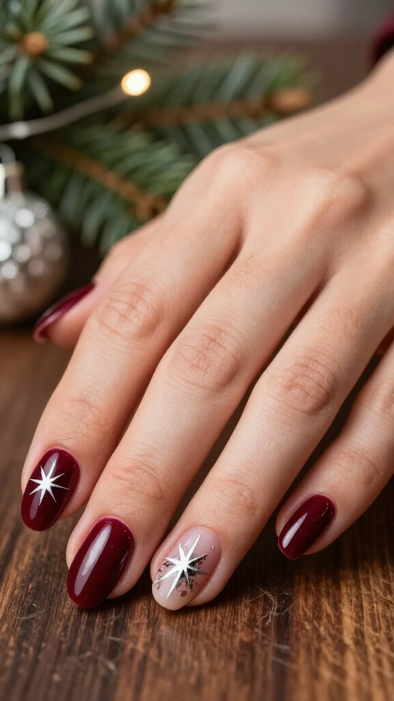Starburst Accents on Deep Plum-Red