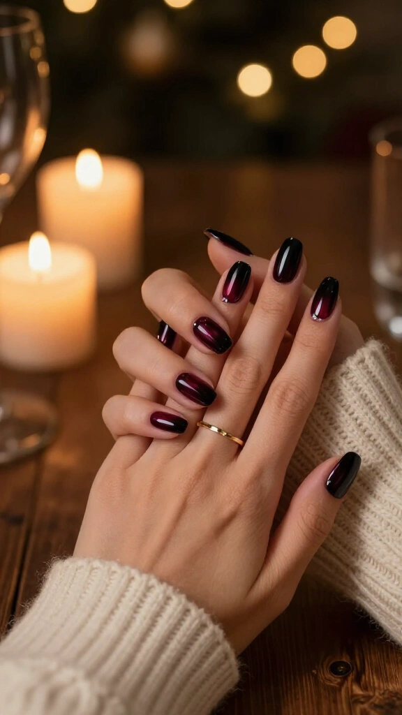 Black-Cherry Nails with Micro-Gems