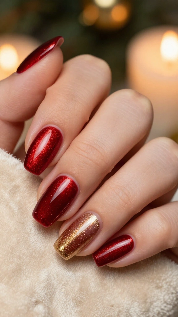Ruby Red Velvet with Micro-Glitter Accents
