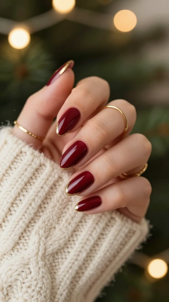 Gilded Edge Burgundy Nails