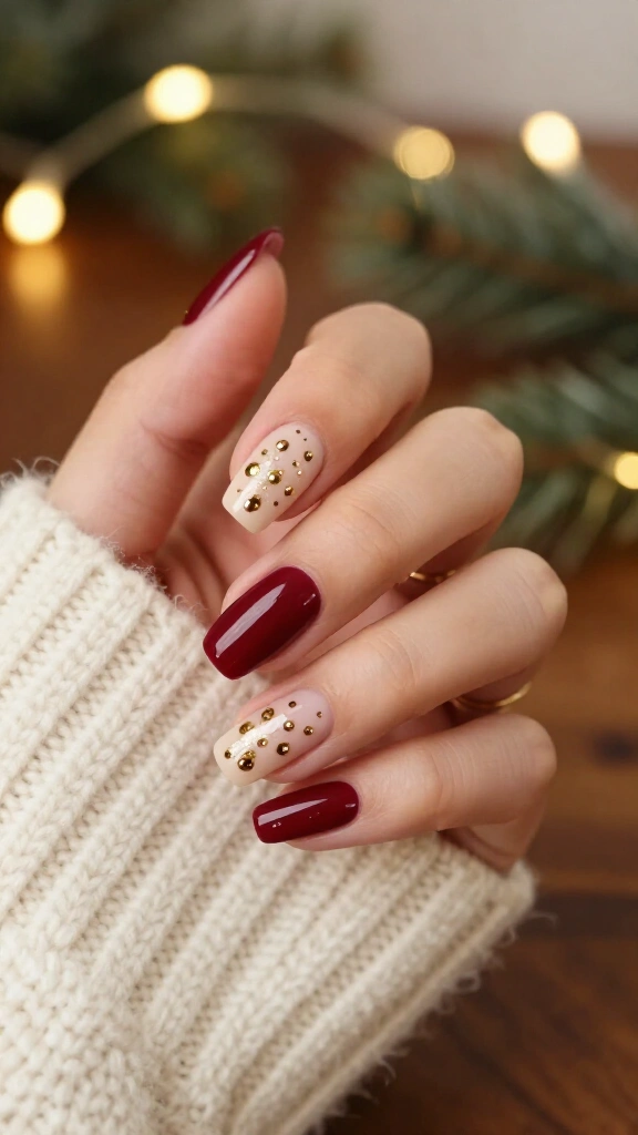 Bordeaux Base with Dainty Gold Polka Dots