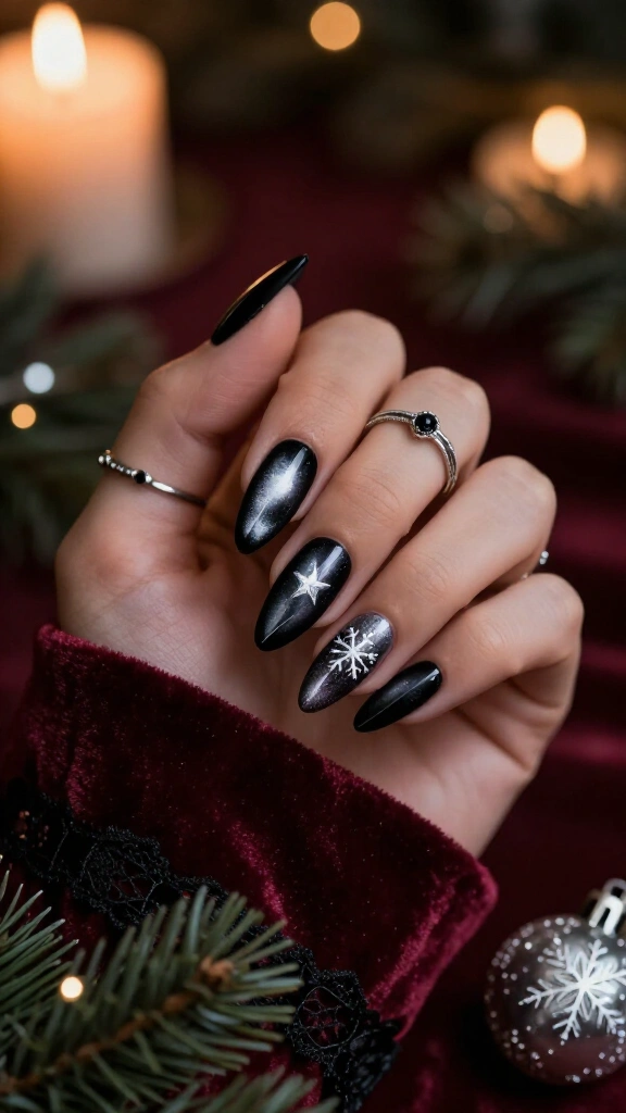 Black velvet Christmas nails