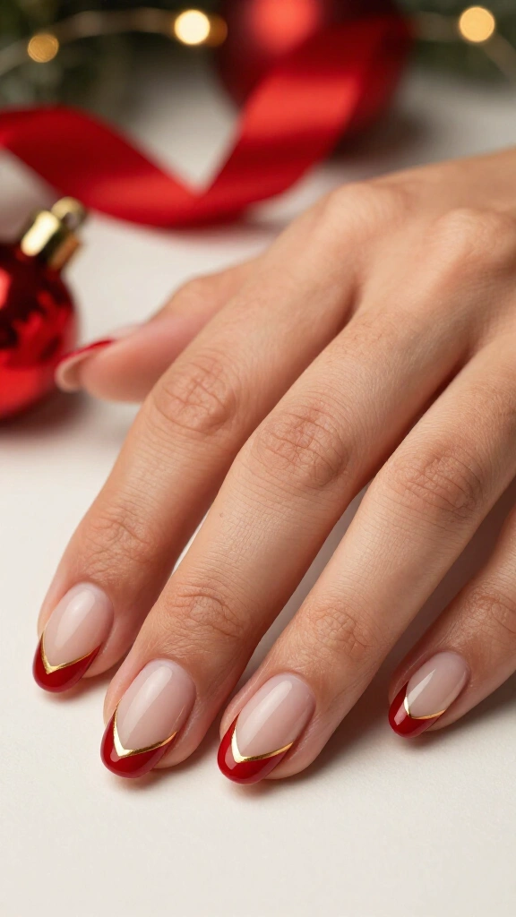 Negative Space V-Cut French with Gold Striping Tape