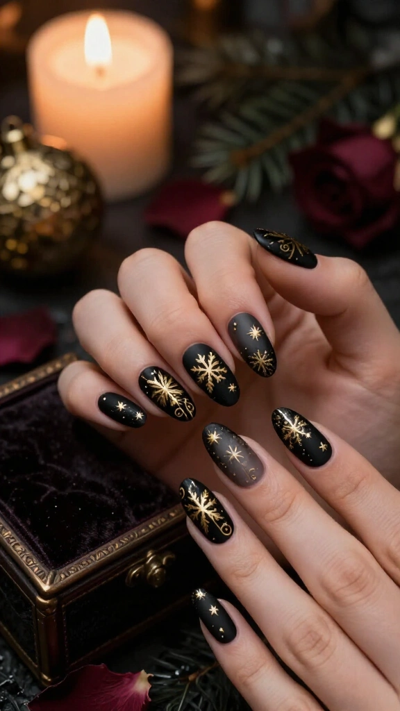 Gothic black and gold snowflakes